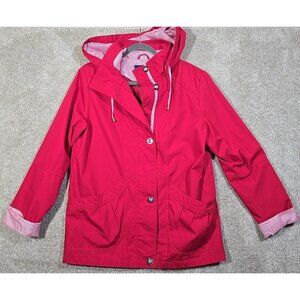 Mackintosh Nautical Rain Windbreaker Red Jacket Lined Hooded Mid-Length Women M